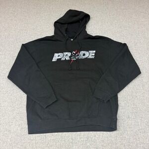 Pride Hoodie Size L Black Graphic Fist Lightning Bolt Pullover Sweatshirt Mens